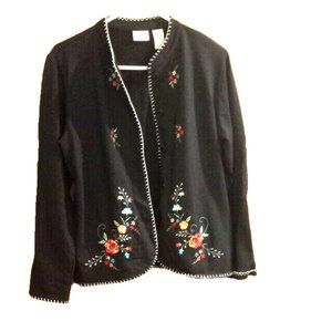Erika womens jacket size medium black with roses Embroidered long sleeve